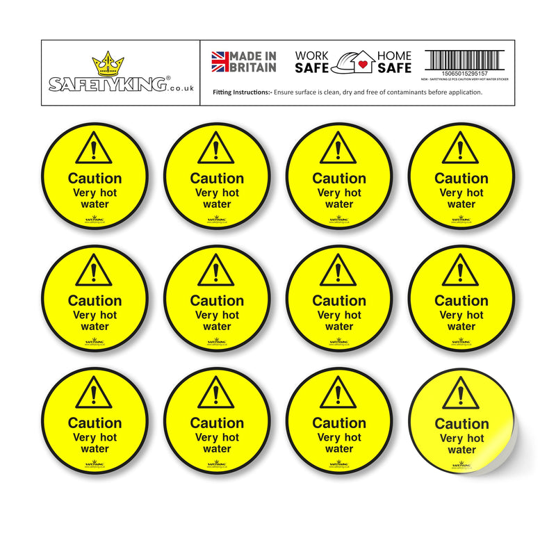 Load image into Gallery viewer, SAFETYKING® 12 x Caution Hot Water Stickers 68mm Diameter | Caution Very Hot Water Stickers | Caution Hot Water Signs | Caution Hot Very Hot Water Signs | Hot Water Sticker | Hot Water Sign
