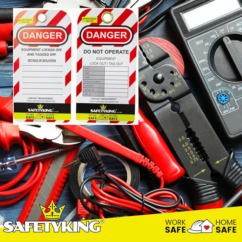 Load image into Gallery viewer, SAFETYKING® Lockout Tagout Tags 10 Tags with Pen and Cable Ties| Robust Lock Off Tag | Loto Tags| Health and Safety Isolation Warning Tags | Equipment Lockout Tags | Lock Out Tag Out | Lock Off Tags
